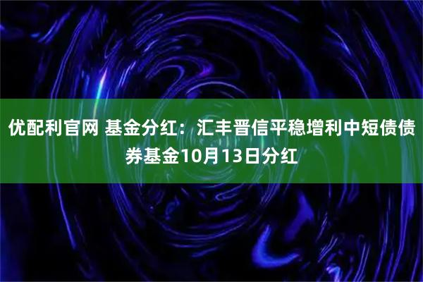 优配利官网 基金分红：汇丰晋信平稳增利中短债债券基金10月13日分红