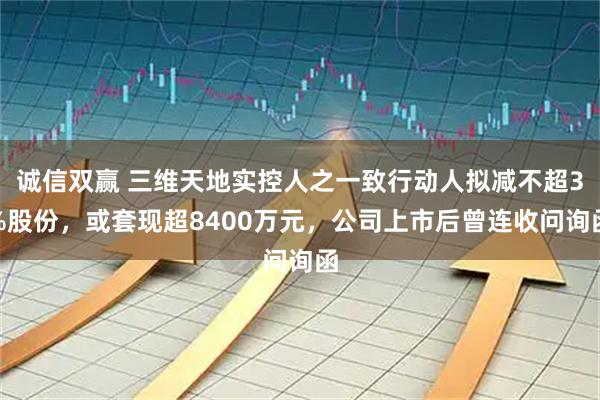 诚信双赢 三维天地实控人之一致行动人拟减不超3%股份,或套现超8400万元,公司上市后曾连收问询函